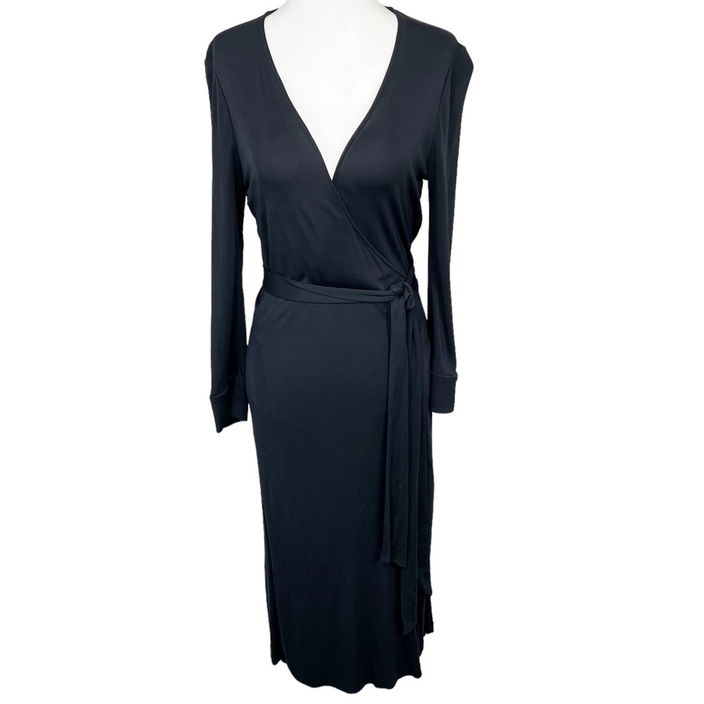 Diane Von Furstenberg Wrap Midi Dress 8 Black Long Sleeve DVF